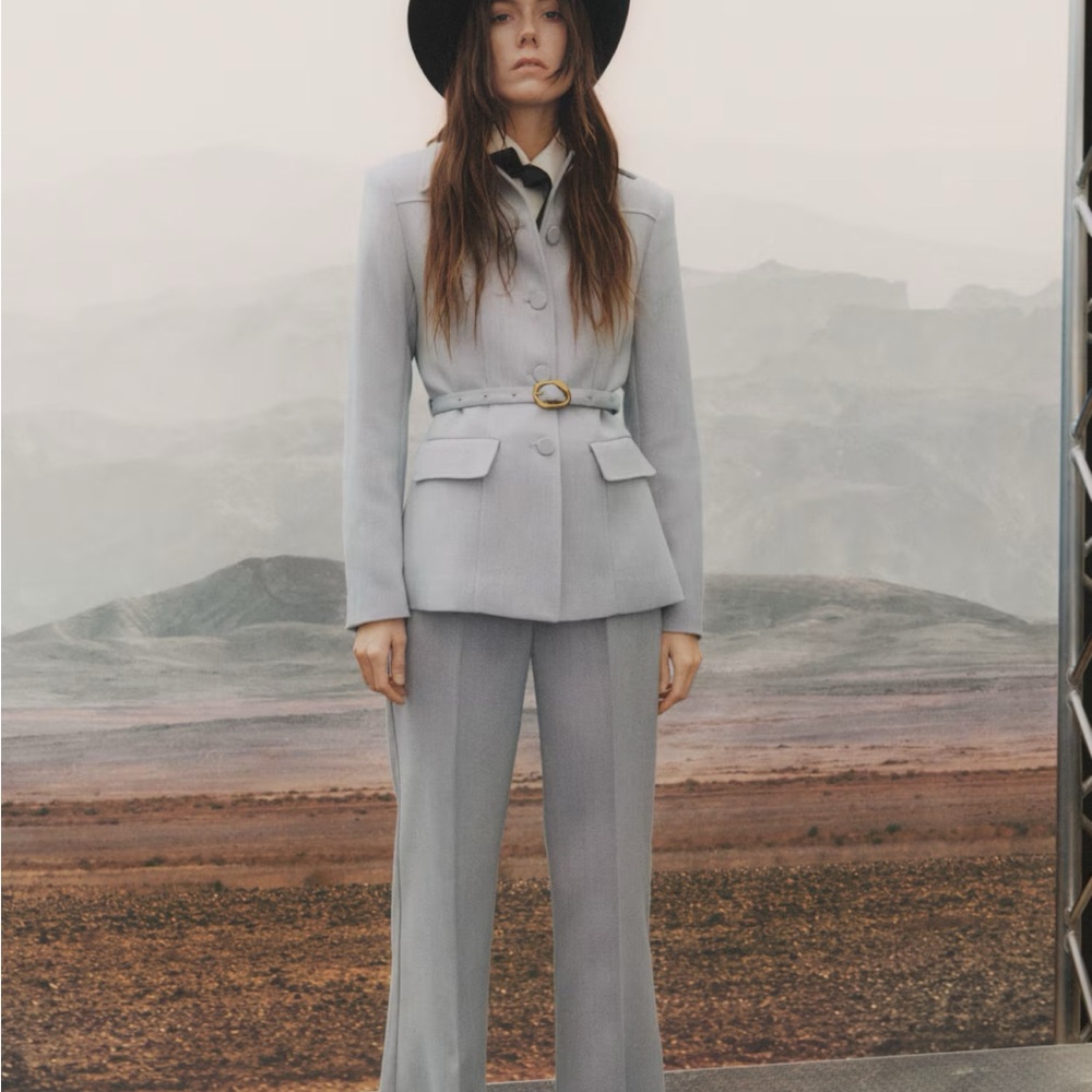H&M light blue  Pantsuit with Tailored Blazer and Wide-Leg Pants